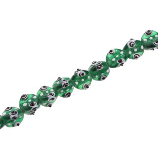 Glass Beads Shiny w design green black white balimbing / 12mm / 32pcs.