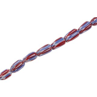 Glass Chevron beads white red blue teardrops / 11mm / 37pcs.