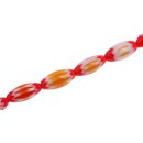 Glass Chevron beads white red yellow oval / 22mm / 19pcs.