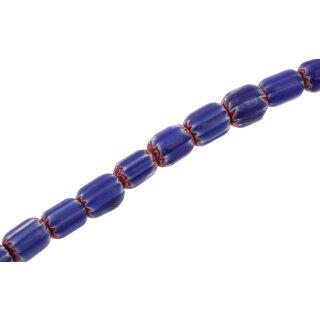 Glass Chevron beads blue red tube rounded / 11x9mm / 38pcs.