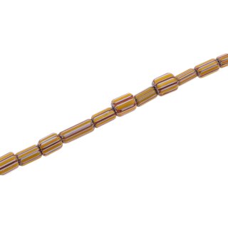 Glass Chevron beads yellow red tube rounded / 10mm / 40pcs.