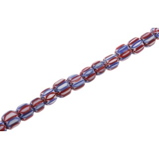 Glass Chevron beads blue white red tube / 6mm / 65pcs.