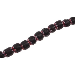 Glass Chevron beads white red black round / 10mm / 44pcs.