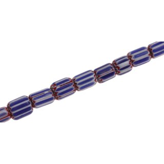 Glass Chevron beads white red blue tube rounded / 10mm / 41pcs.