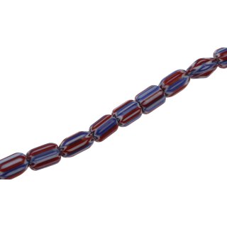 Glass Chevron beads white red blue tube rounded / 11mm / 42pcs.