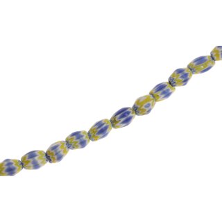 Glass Chevron beads yellow blue oval / 8mm / 48pcs.