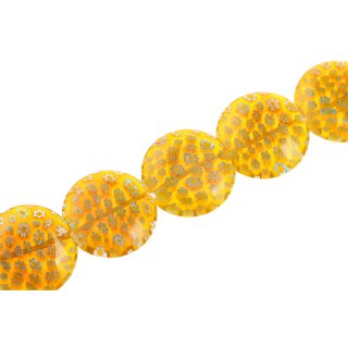 Glass Millefiori Beads Shiny honey flat round / 28mm / 15pcs.