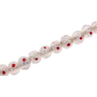 Glass Beads Shiny w Flower design White round / 10mm / 40pcs.