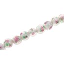 Glass Beads Shiny w Flower design green white pink round...