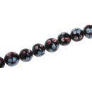 Glasperlen Shiny w Flower design black blue round / 12mm...