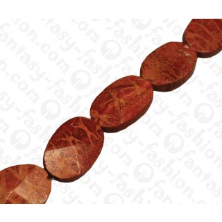 Bamboo Coral Faceted Oval Red / ca. 30x20mm / 13pcs.