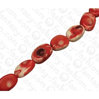 Bamboo Coral Irregular Oval Red and White Shiny / ca. 20 mm / 20pcs.
