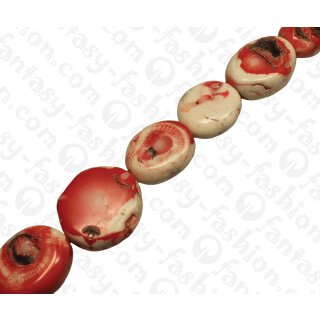 Bamboo Coral Irregular Oval Red and White Shiny / ca. 20-30mm / 20pcs.