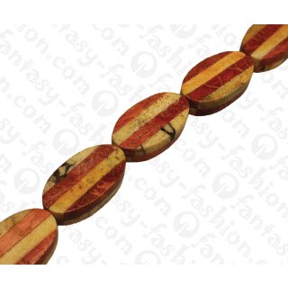 Bamboo Coral Flat Oval Red and Tiger / ca. 40x22mm / 10pcs.