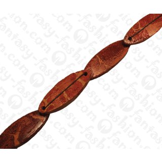 Bamboo Coral Flat Oval with Two Holes Red / ca. 45x15mm / 8pcs.