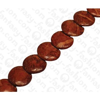 Bamboo Coral Flat Round with Slanted Drill Red / ca. 15mm / 26pcs.