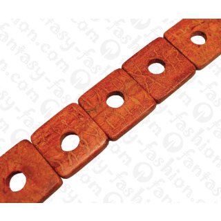 Bamboo Coral Flat Square with Hole Red / ca. 36mm / 11pcs.