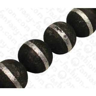 Bamboo Coral Round Beads Black with Silver / ca. 30mm / 13pcs.