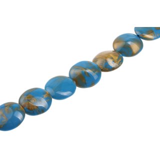 Acrylic Beads Blue-Gold w design Flat round / 30mm / 12pcs.