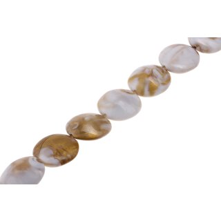 Acrylic Beads White-Gold w design Flat round / 30mm / 12pcs.