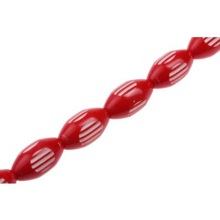 Acryl Perlen White -Red w design Oval / 30mm / 13pcs.