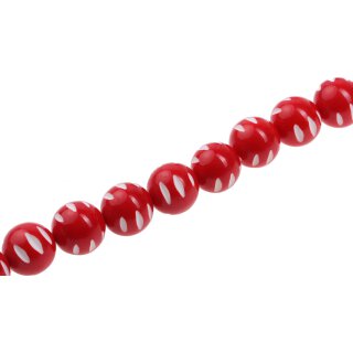 Acrylic Beads red-white w design round / 24mm / 17pcs.