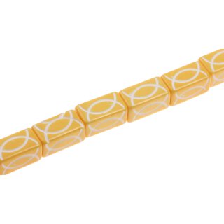 Acrylic Beads white/yellow w design square / 27mm / 14pcs.