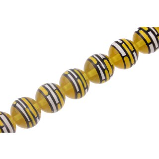 Resin Beads Yellow with yellow-white design Round / 20mm / 22pcs.