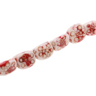 Resin Beads  w Bamboo Ring White-Red Triangle / 35x27mm / 12pcs.