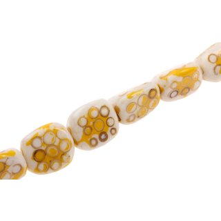 Resin Beads  w Bamboo Ring Yellow-White Triangle / 35x27mm / 12pcs.