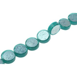 Resin Beads w/ Aluminum Foil Inlay Turq. Flat round / 25x9mm / 17pcs.