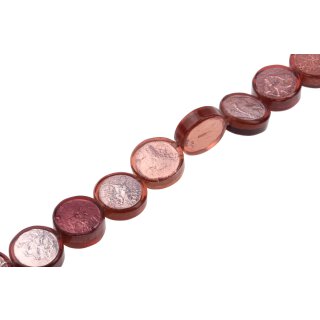 Resin Beads w/ Aluminum Foil Inlay  Burgundy Flat round / 25x9mm / 16pcs.