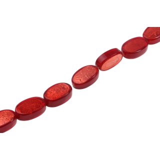 Resin Beads w/ Aluminum Foil Inlay  Red oval / 28x20x9mm / 14pcs.