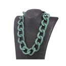 Necklace Stingray Leather Dark Green  Polished Shiny / 50x35mm / Wavy Chain / 63cm