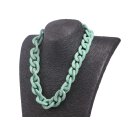 Necklace Stingray Leather Turq. Chain,  Polished Shiny / 30x20mm / Small Wavy / 52cm
