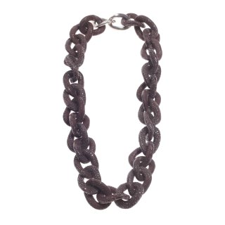 Necklace Stingray Leather Brown Chain,  Polished Shiny / 30x20mm / Small Wavy / 52cm