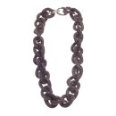 Necklace Stingray Leather Brown Chain,  Polished Shiny / 30x20mm / Small Wavy / 52cm