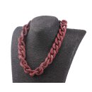 Necklace Stingray Leather Burgundy Chain,  Polished Shiny / 30x20mm / Small Wavy / 52cm