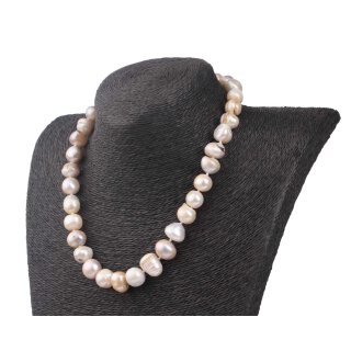 Necklace White colored oval round irreg. shape fresh water pearl 13mm / 47cm