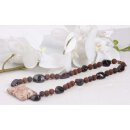 Necklace Red Leopard Square 45x35mm, Brown Lava Stone 10mm / 53 cm