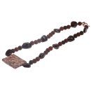 Necklace Red Leopard Square 45x35mm, Brown Lava Stone 10mm / 53 cm