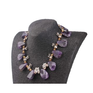 Halskette Pearl and Amethyst Teardrop with Silver accents 6 / 30mm / 46cm