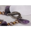 Necklace Pearl and Amethyst Teardrop with Silver accents 6 / 30mm / 46cm