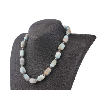 Necklace Amazonite Stone Matt with Silver accents 18mm / 48cm