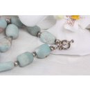 Necklace Amazonite Stone Matt with Silver accents 18mm / 48cm