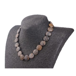 Necklace Red Artistic Stone Flat Round 17mm / 43cm