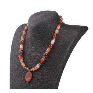 Necklace Red Agate Pendant with silver accents 10 / 20mm / 55cm