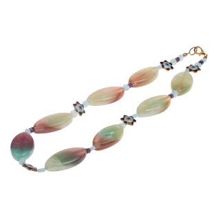Necklace consisting of Faceted glass, Freshwater pearls, Brass, Hammer Shell (crack formation) / 76cm