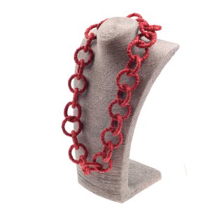 Necklace Nappa Leather Wrapped Necklace Chain / 44mm , Red / Ring / 92cm