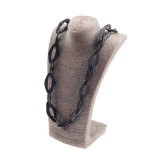 Necklace Stingray Leather  Chain 65mm ,  Black Shiny / Eye shape / 120cm